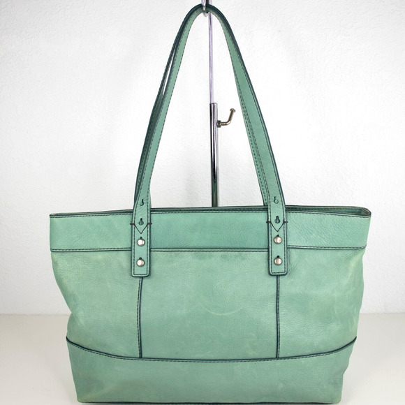 FOSSIL Hunter Teal Green Leather Tote Bag - Picture 2 of 8